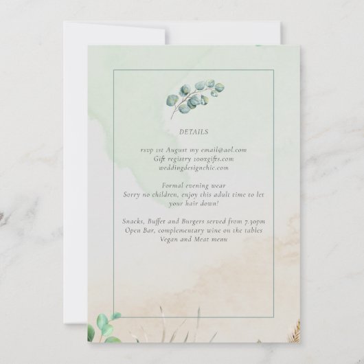 冬の緑のウェディングレセプション夕べのみ 招待状 (裏面)