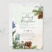 冬の緑のウェディング レセプション イブニング オンリー 招待状 (正面)