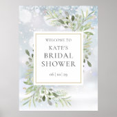 冬の緑のウェルカムサイン ブライダルシャワー ポスター (正面)