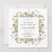 冬の緑のエレガントなスクエアオープンハウス 招待状 (正面)