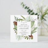 冬の緑のエレガントなスクエアオープンハウス 招待状 (スタンド正面)