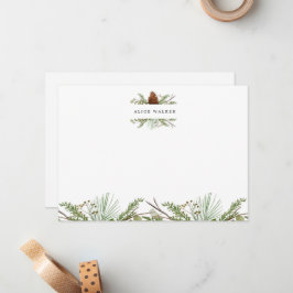 冬の緑のエレガントなモノグラム便箋 ノートカード