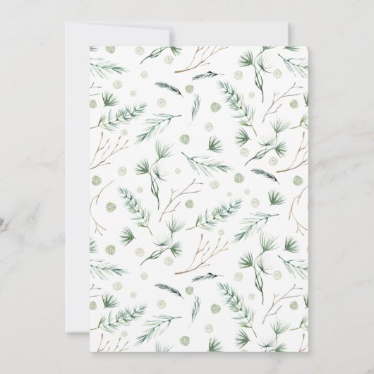 冬の緑のカップルのシャワー 招待状 (裏面)