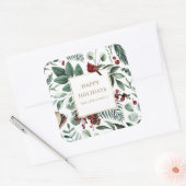 冬の緑のカーディナル ハッピー ホリデー モノグラム スクエアシール (封筒)