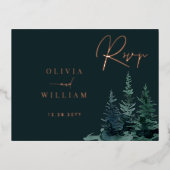 冬の緑のクリスマスツリーズホリデーグリーンRSVP 箔招待状ポストカード (正面)