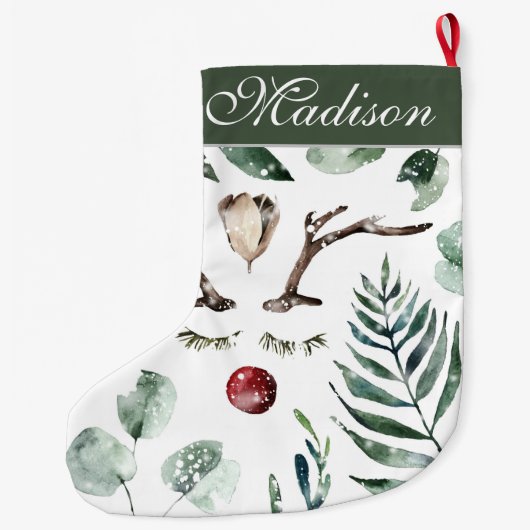 冬の緑のクリスマストナカイ|モノグラム ラージクリスマスストッキング (裏面)