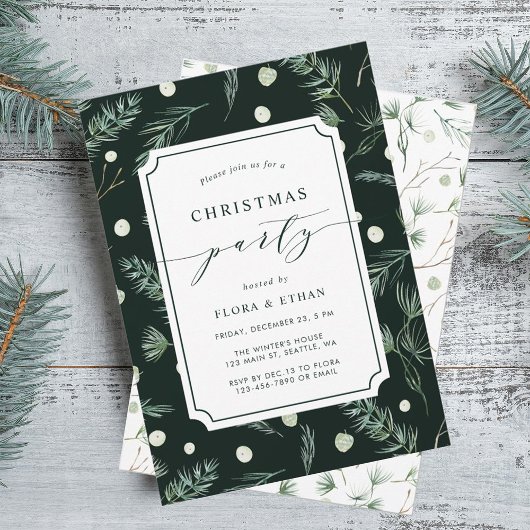 冬の緑のクリスマスパーティー 招待状