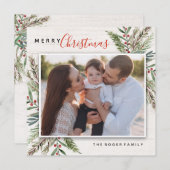 冬の緑のクリスマスフォトカード シーズンカード (正面/裏面)