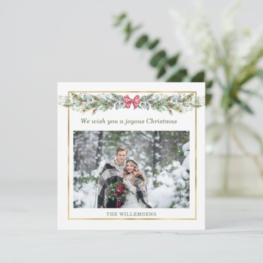 冬の緑のクリスマスフォトホリデーカード (スタンド正面)