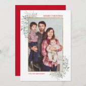 冬の緑のクリスマスフォトホリデーカード シーズンカード (正面/裏面)