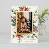 冬の緑のクリスマスフォト 箔シーズンカード (立ち正面)