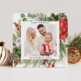 冬の緑のクリスマスホリデーグリーティング シーズンカード