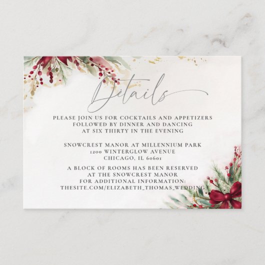 冬の緑のクリスマスボウ結婚レッドの詳細 エンクロージャーカード (正面)