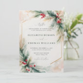 冬の緑のクリスマスレッドエレガントな結婚式 招待状 (スタンド正面)