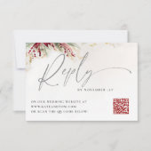 冬の緑のクリスマスレッドグリーンQR返信カード (正面)