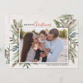 冬の緑のクリスマス写真カード シーズンカード (正面/裏面)
