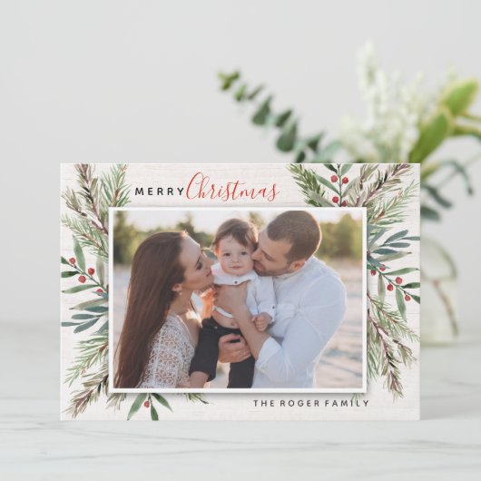 冬の緑のクリスマス写真カード シーズンカード (スタンド正面)