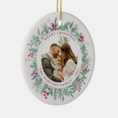 冬の緑のクリスマス写真リース オーナメント (右)