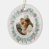 冬の緑のクリスマス写真リース オーナメント (左)