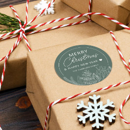 冬の緑のクリスマス お名前入り ラウンドシール