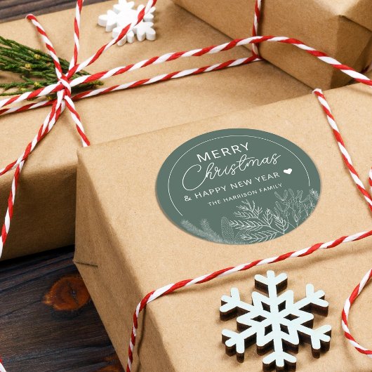 冬の緑のクリスマス お名前入り ラウンドシール
