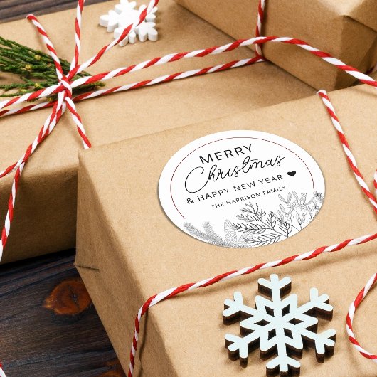 冬の緑のクリスマス お名前入り ラウンドシール