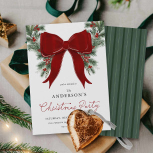 冬の緑のクリスマス パーティーの招待状 招待状