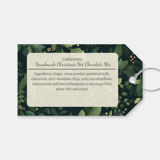 冬の緑のクリスマス ホットチョコレートミックス ギフトタグ (正面(横))