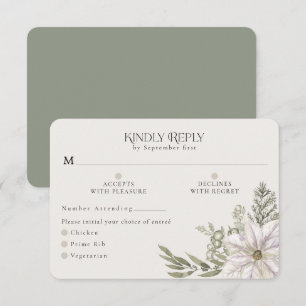 冬の緑のグリーン モス RSVP カード 料理オプション
