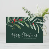 冬の緑のシダの陽気なクリスマスカード シーズンカード (スタンド正面)