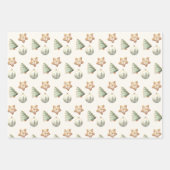 冬の緑のジンジャーブレッドクリスマス ラッピングペーパーシート (正面2)