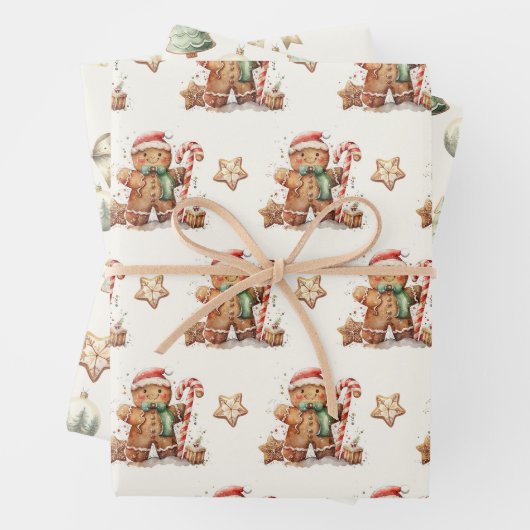冬の緑のジンジャーブレッドクリスマス ラッピングペーパーシート (インサイチュ)