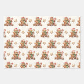 冬の緑のジンジャーブレッドクリスマス ラッピングペーパーシート (正面)