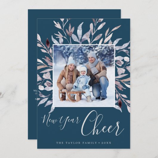 冬の緑のティール（緑がかった色）、新年応援の年を見直し シーズンカード (正面/裏面)