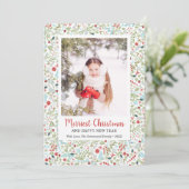 冬の緑のパターメリーン・クリスマス写真 シーズンカード (スタンド正面)