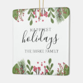 冬の緑のパーソナライズされた葉 セラミックオーナメント (左)