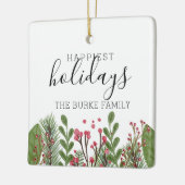 冬の緑のパーソナライズされた葉 セラミックオーナメント (左)