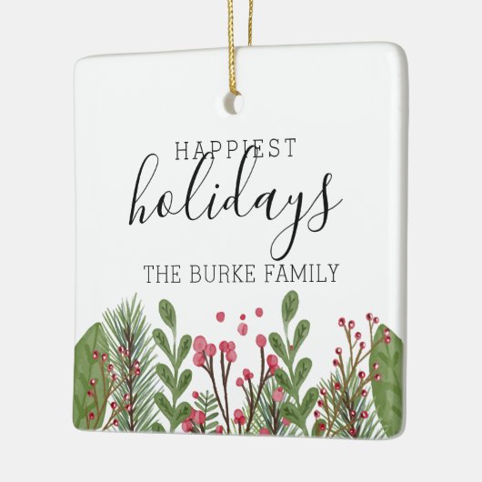 冬の緑のパーソナライズされた葉 セラミックオーナメント (左)