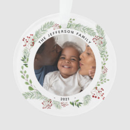 冬の緑のファミリー2フォトオーナメント オーナメント