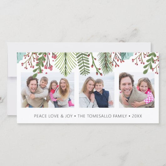 冬の緑のフォトコラージュ シーズンカード (正面)