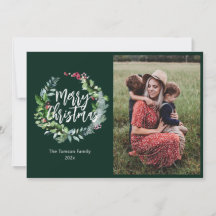 冬の緑のフォトホリデーカード