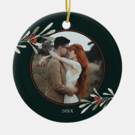 冬の緑のフォトホリデー セラミックオーナメント