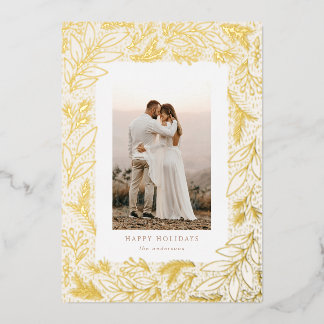 冬の緑のフレーム ボタニカル ホリデー カード