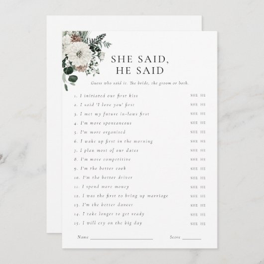 冬の緑のフローラどこ彼らはゲームカード 招待状 (正面/裏面)