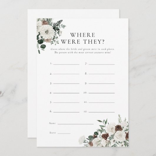 冬の緑のフローラどこ彼らはゲームカード 招待状 (正面/裏面)