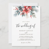 冬の緑のフローラクリスマスホリデ結婚ーズ 招待状 (正面)