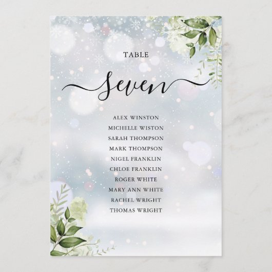冬の緑のフローラシーティングプランテーブル番号 (裏面)