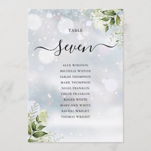 冬の緑のフローラシーティングプランテーブル番号 (正面)