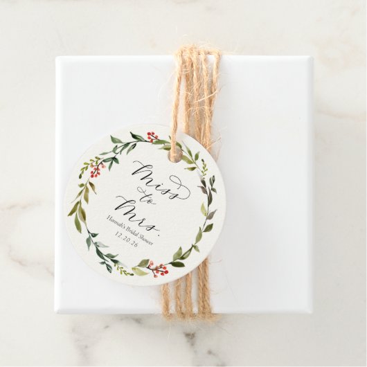 冬の緑のブライダルシャワーのエレガントなギフトタグ フェイバータグ (インサイチュ)