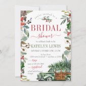 冬の緑のブライダルシャワー招待トラック 招待状 (正面)